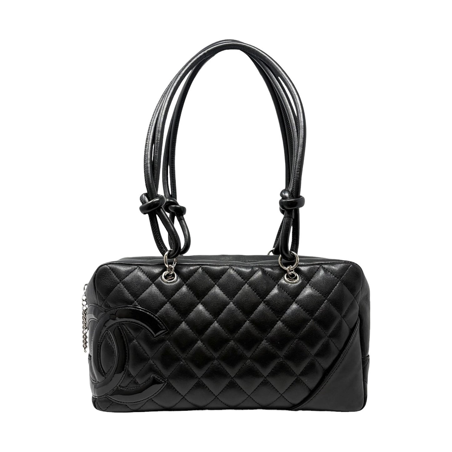 CHANEL Vintage CC Logo Cambon Line Shoulder Bag Black Silver Leather 902033