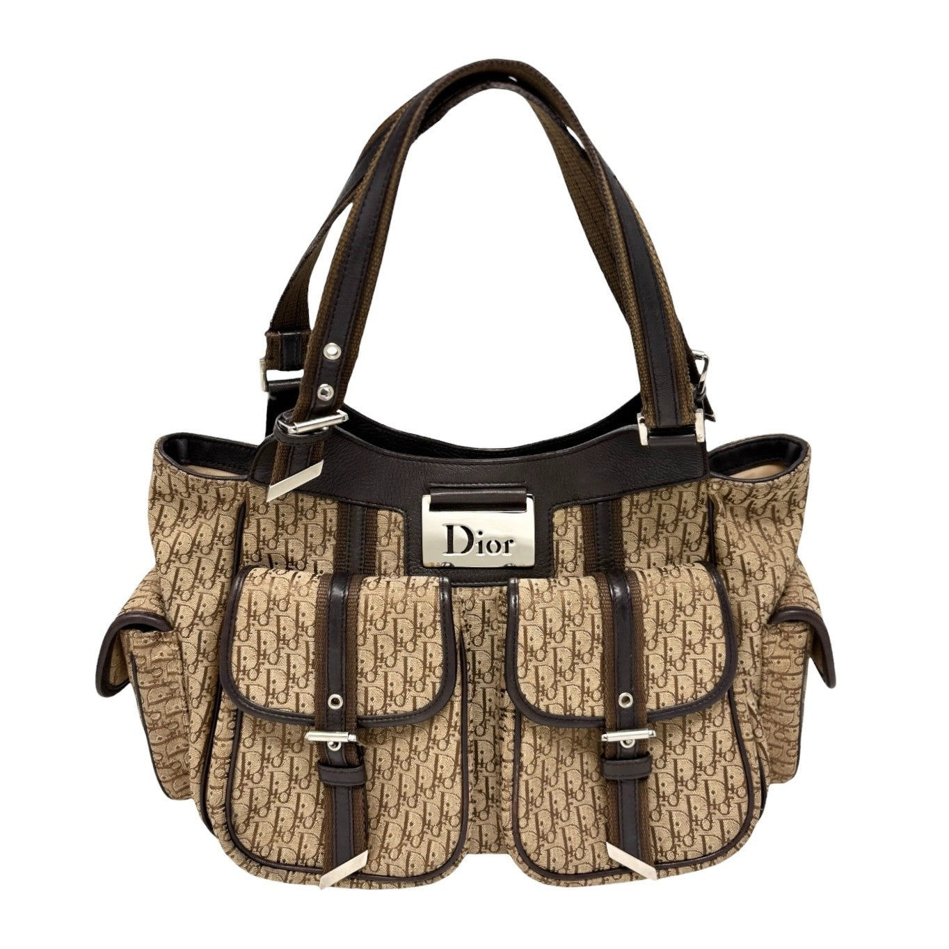 Christian Dior Vintage 2005 Trotter Monogram Street Chic Bag Beige 901899