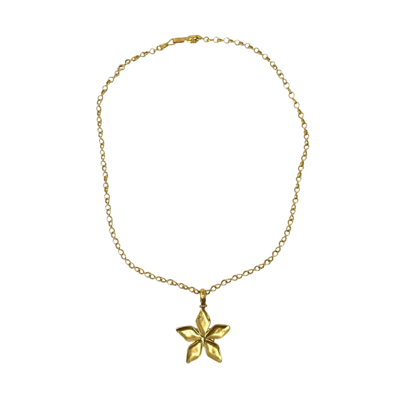 CHANEL Vintage 96P CC Metal Gold Star Floral Pendant Necklace Accessory Chain