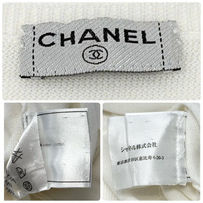 CHANEL Vintage 03P CC Mark Logo Mesh Knit Tshirt Top White Short Sleeve Cotton