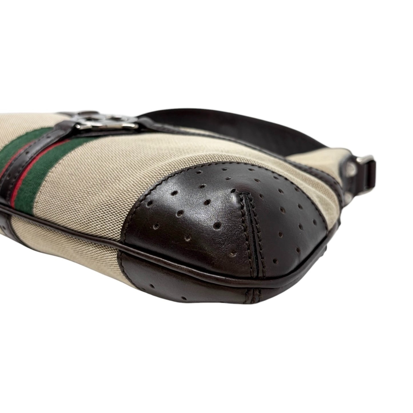 GUCCI Vintage GG Logo Interlocking Web Stripe Canvas Hobo Bag Brown 902209