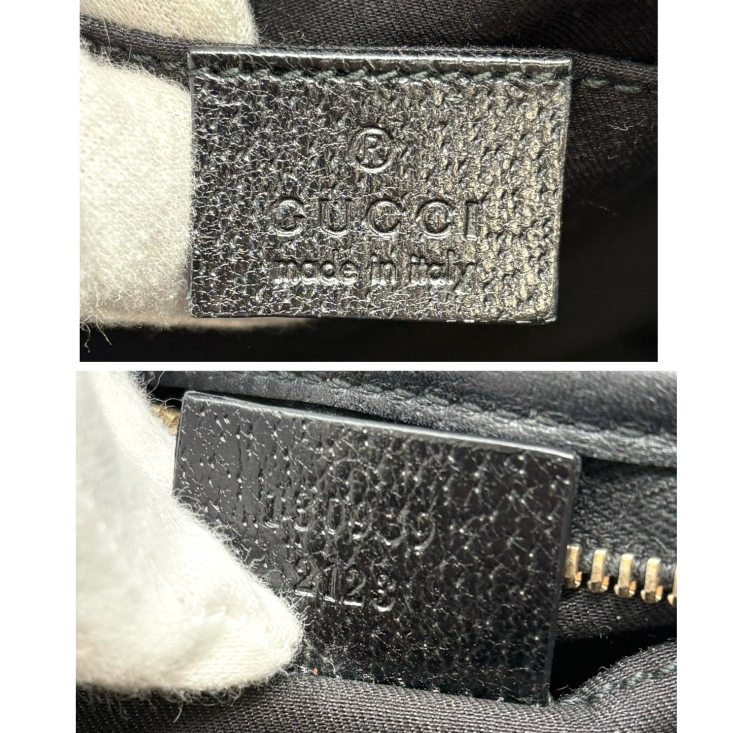 GUCCI Vintage GG Monogram Logo Abbey Shoulder Bag Zip Black Gold Canvas Leather