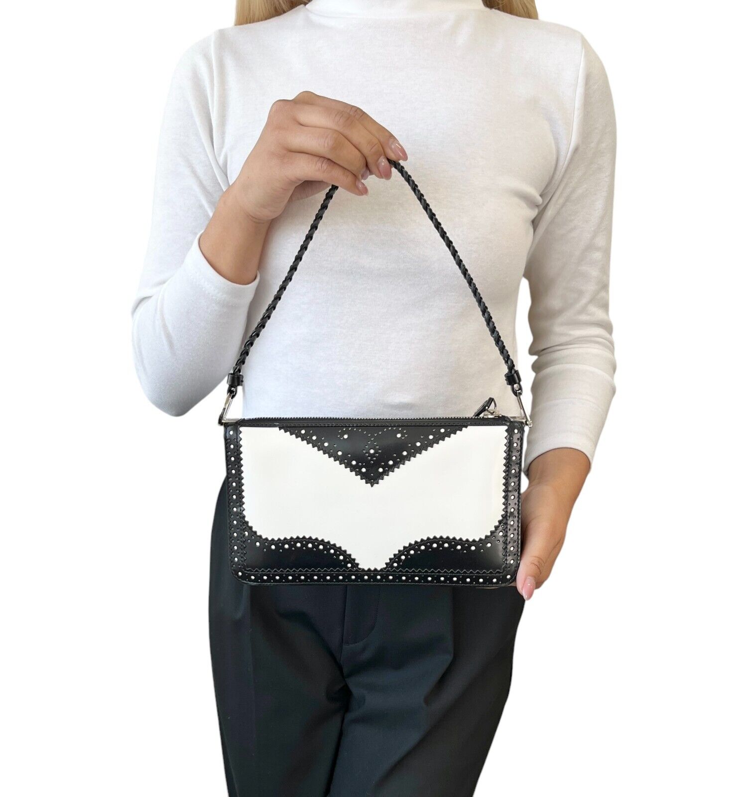 Christian Dior Vintage Trotter Monogram Logo D'trick Shoulder Bag Black Leather