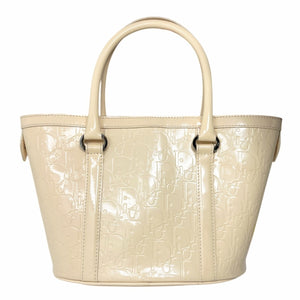 Christian Dior Vintage 2008 Trotter Monogram Tote Bag Cream Patent Leather