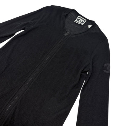 CHANEL Sport Vintage 09A CC Logo Cashmere Zipped Jacket #34 Sequins Black