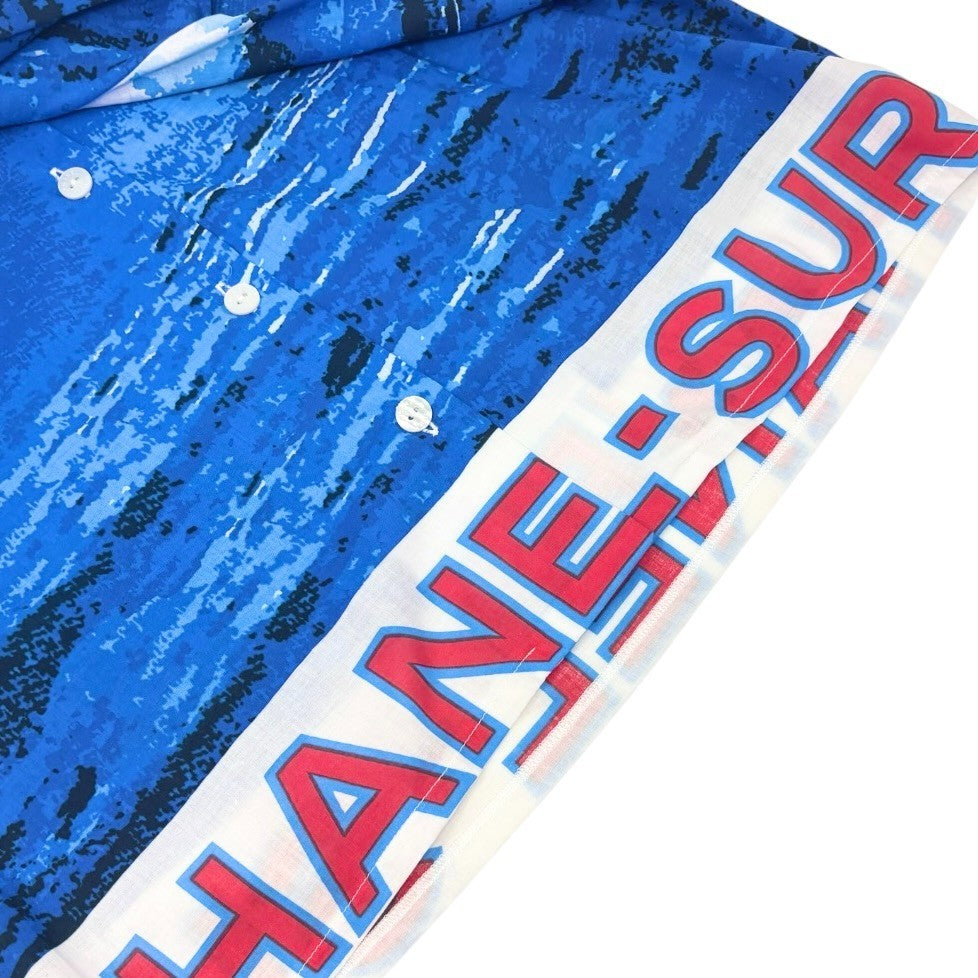 CHANEL Surf Vintage 02S CC Logo Aloha Shirt Top #36 Blue White Cotton 902834