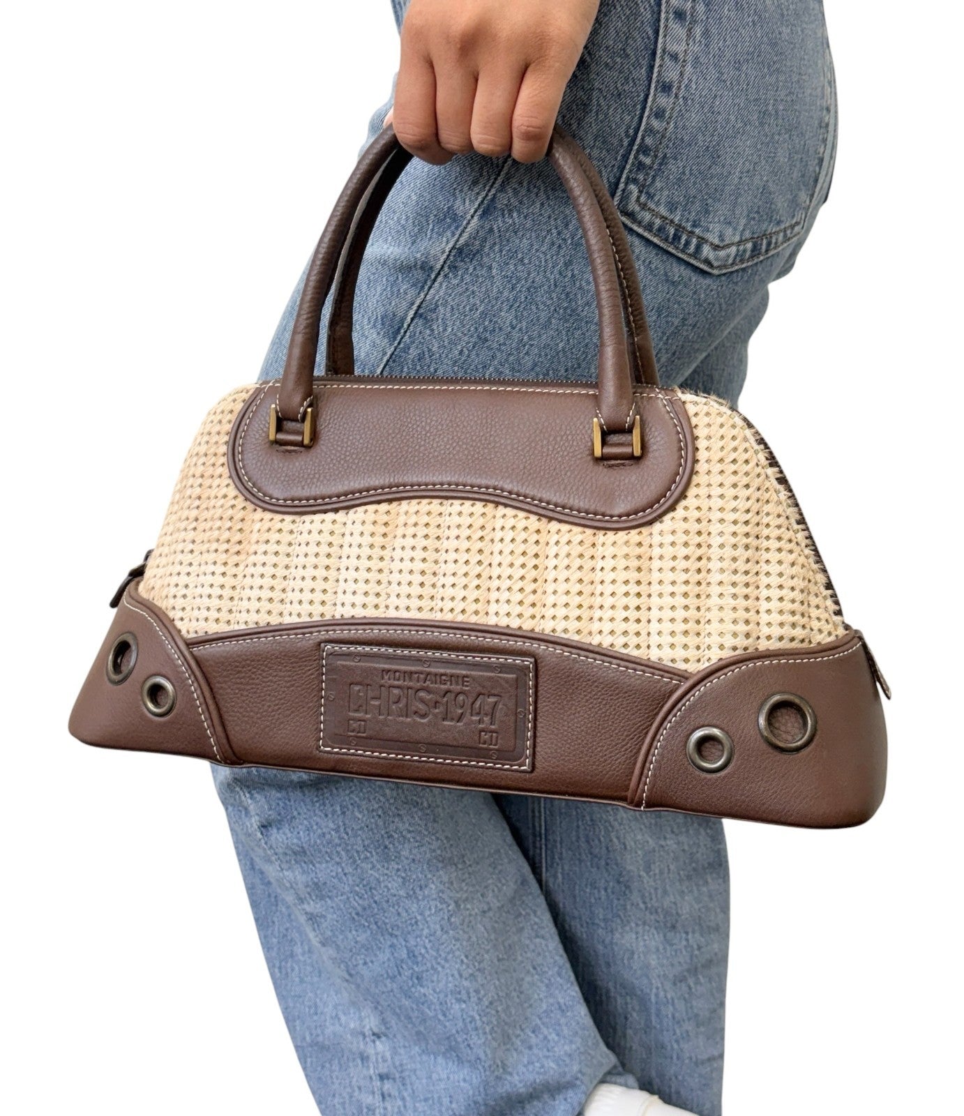 Christian Dior Vintage Montaigne Chris 1947 Pony Hair Bag Beige Brown 901895