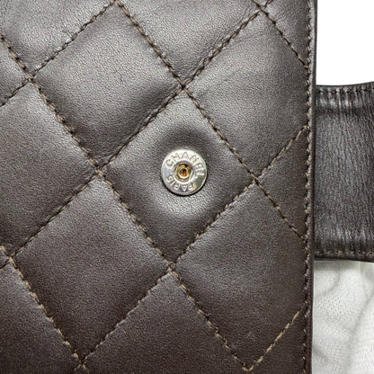 CHANEL Vintage Cambon Line CC Logo Quilted Wallet Brown Silver Leather 901981