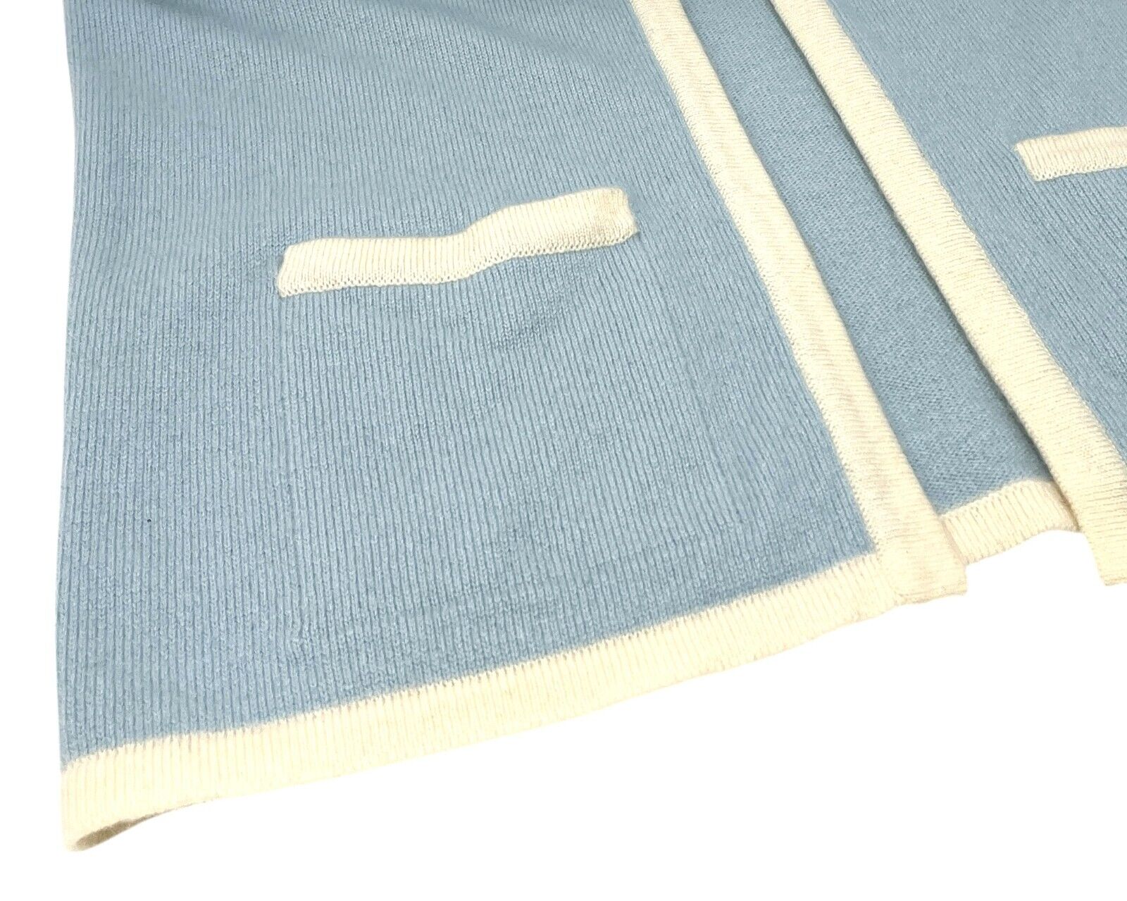CHANEL Vintage 96C CC Logo Knit Cardigan #40 Sweater Light Blue Cashmere