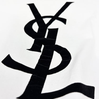 Yves Saint Laurent Vintage Logo Knit Top T-shirt #L White Black Cotton 902087