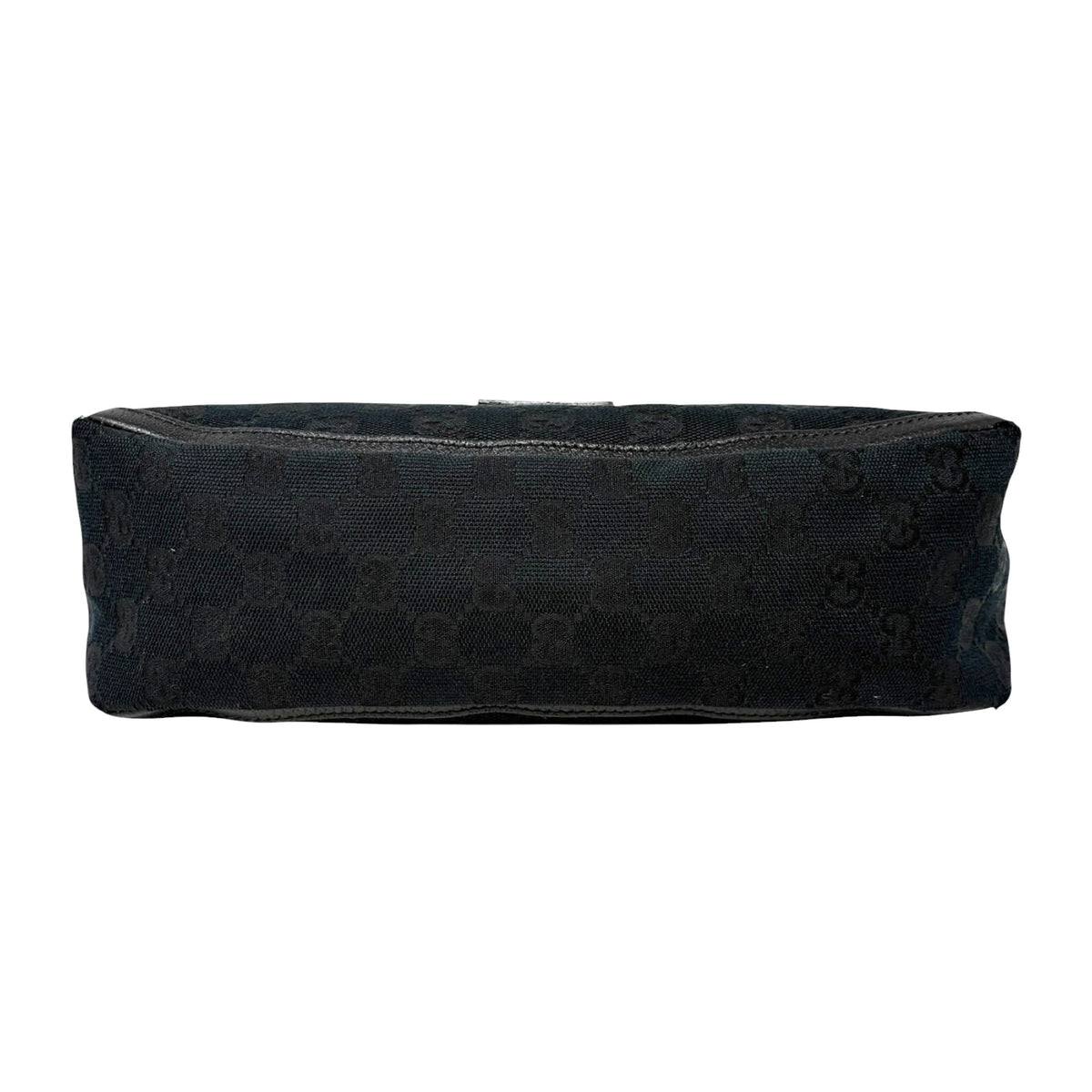 GUCCI Vintage GG Monogram Logo Abbey Bag Zip Black Gold Canvas Leather 902815