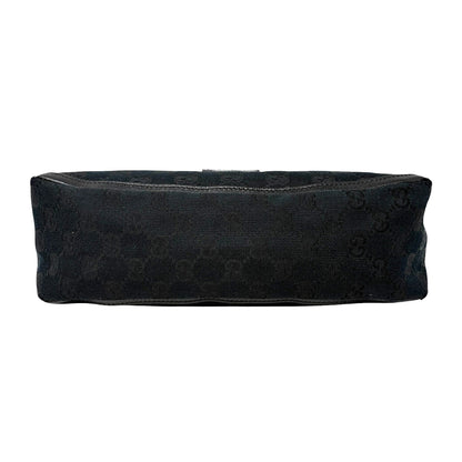 GUCCI Vintage GG Monogram Logo Abbey Bag Zip Black Gold Canvas Leather 902815