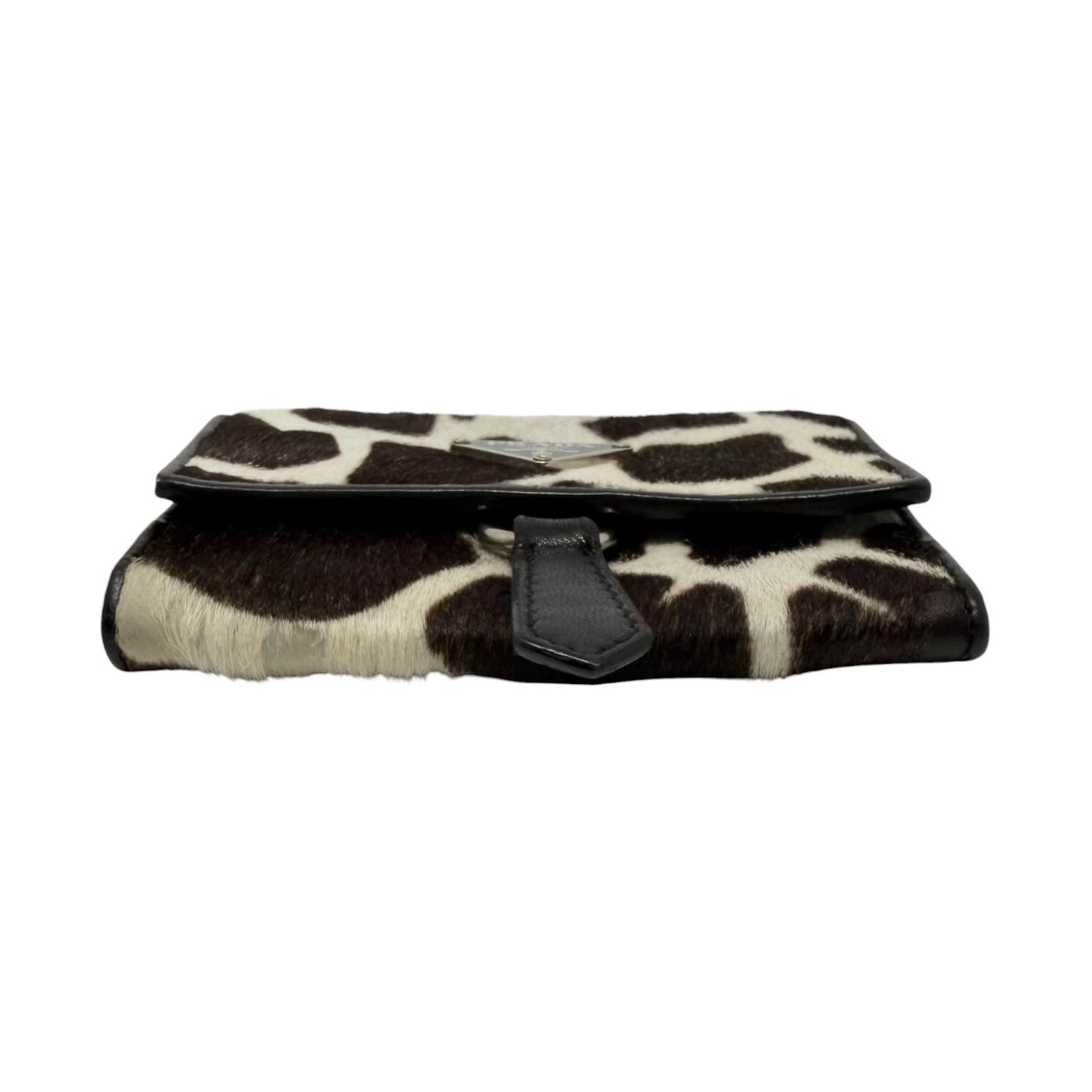 PRADA Vintage Triangle Logo Giraffe Pony Hair Mini Key Case Brown White 902440