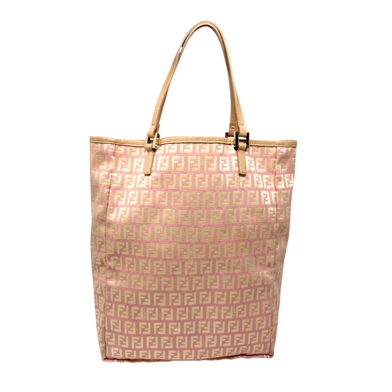 FENDI Vintage FF Logo Zucchino Tote Bag Pink Beige Canvas w/Pouch 901878
