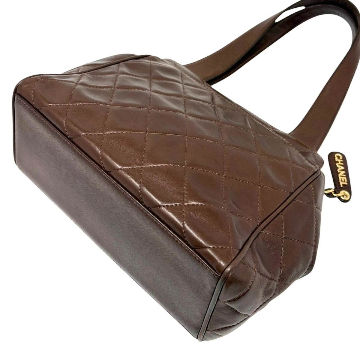 CHANEL Vintage CC Logo Quilted Shoulder Handbag Brown Gold Leather 902804