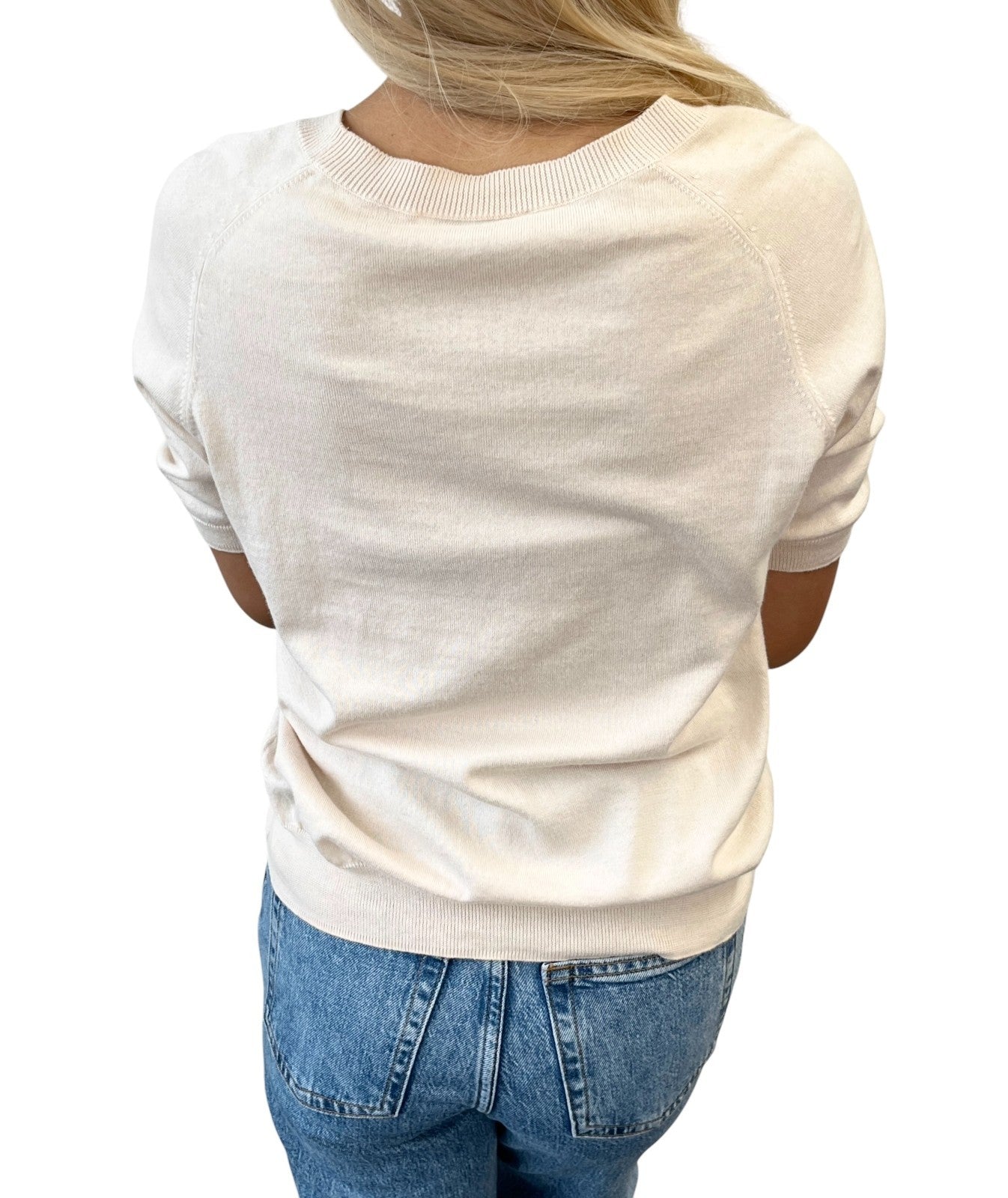 CELINE Vintage Macadam Logo Knit T-shirt Top Pink Beige Cotton 106955