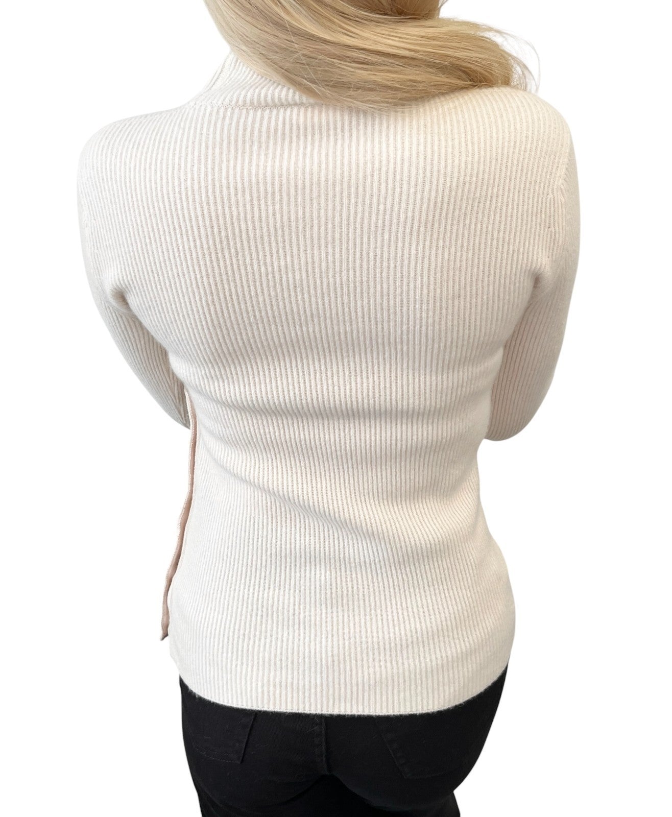 CHANEL Vintage CC Logo Button Rib Knit Cashmere Sweater Top #S Cream 106909