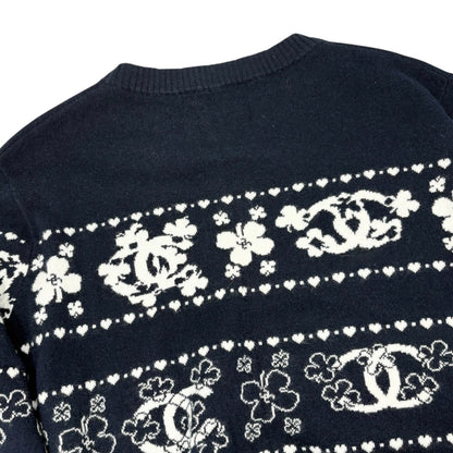 CHANEL Vintage P63037 CC Logo Cashmere Knit Sweater Top #46 Dark Blue Clover