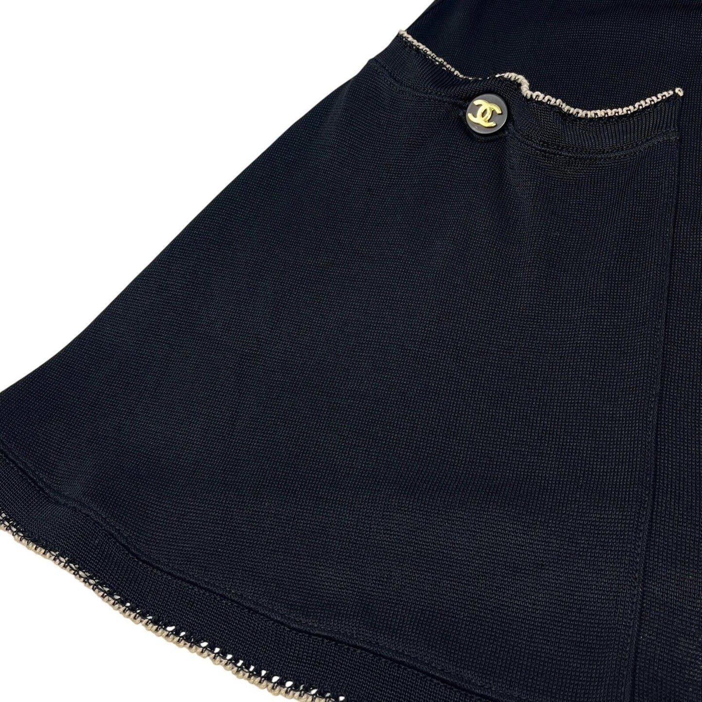 CHANEL Vintage CC Logo Knit Long Cardigan Button Black White Dress Cotton Blend