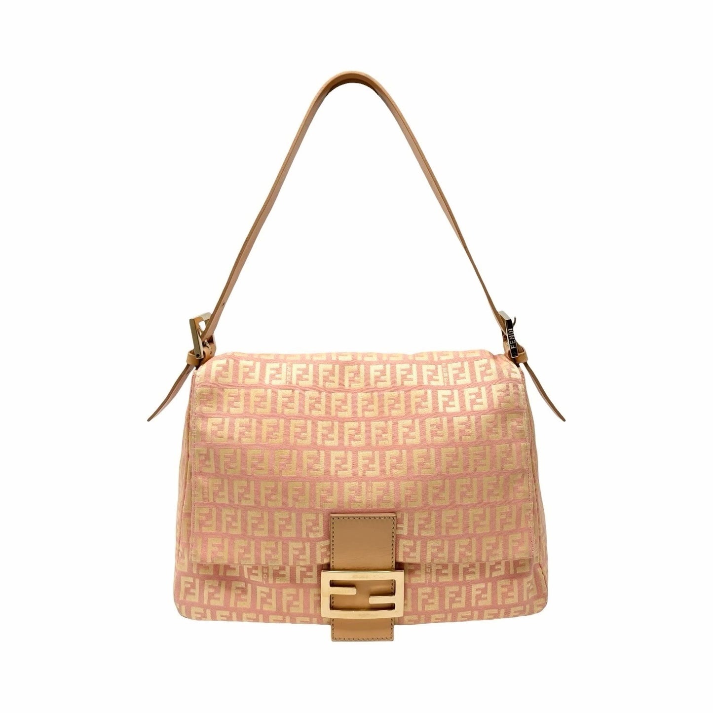 FENDI Vintage Zucchino Mamma Baguette Bag Pink Yellow Canvas Leather 902042