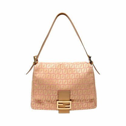 FENDI Vintage Zucchino Mamma Baguette Bag Pink Yellow Canvas Leather 902042