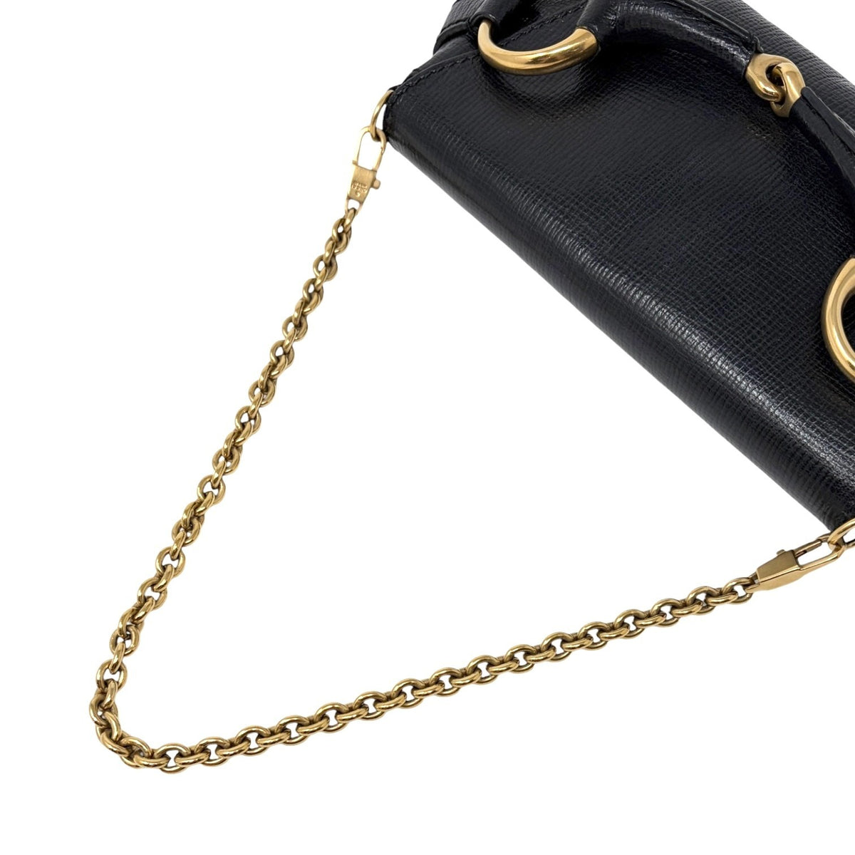 GUCCI Vintage Horsebit Chain Mini Shoulder Bag Leather Black Gold 902408
