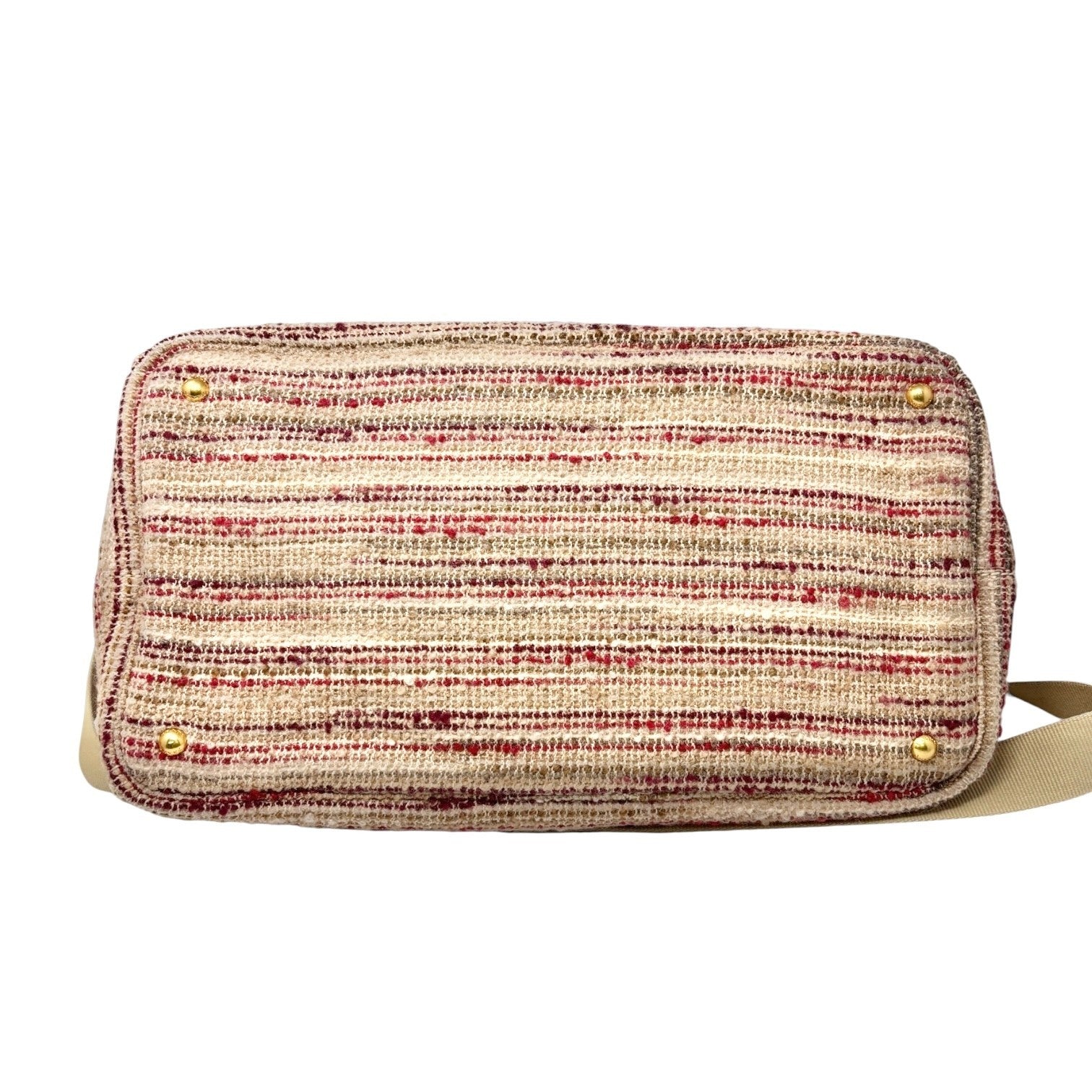 PRADA Vintage Logo Tweed 2way Tote Bag Crossbody Pink Cream Gold Wool Suede