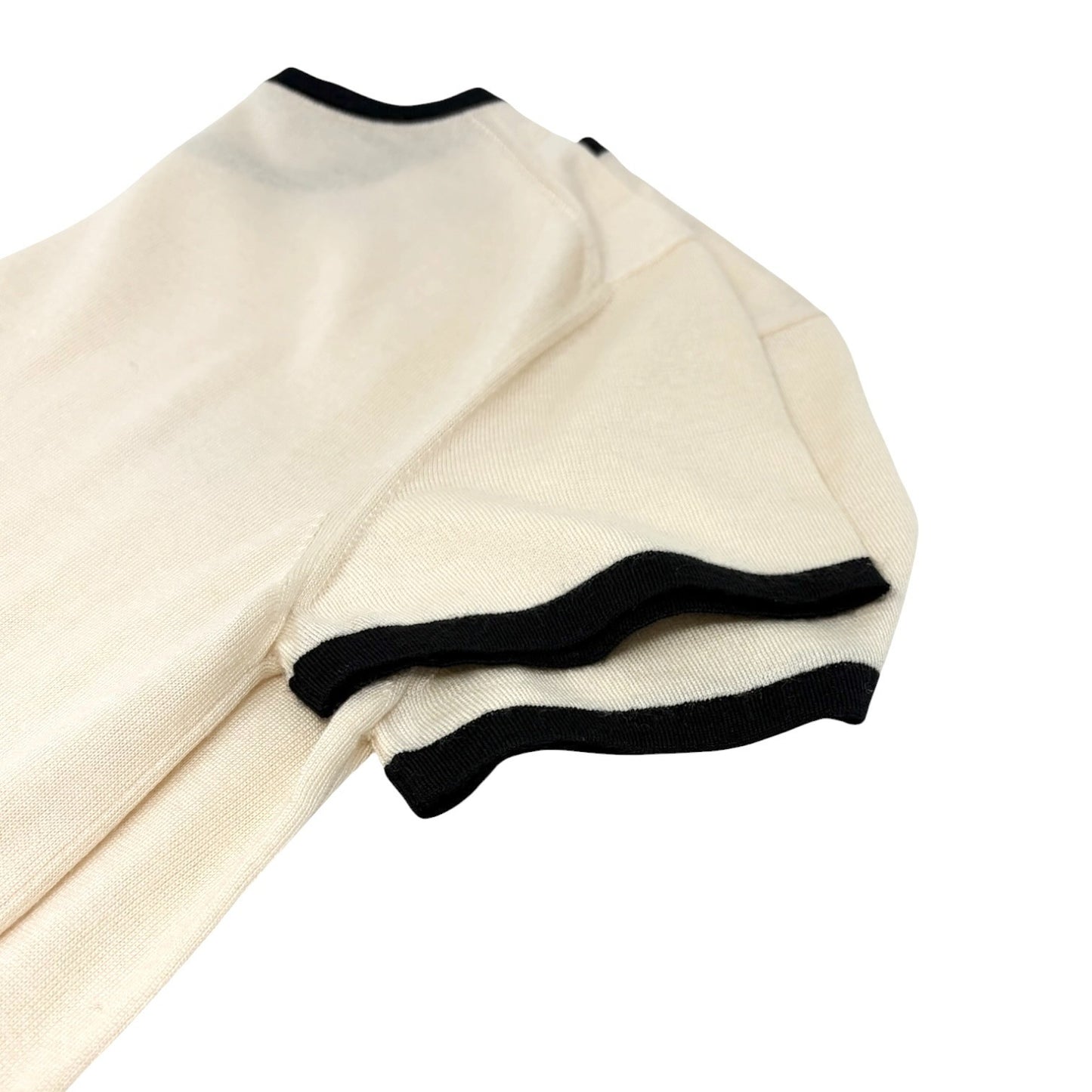 CHANEL Vintage 06C CC Logo Knit Pocket Top #38 Beige Black Cashmere 902578