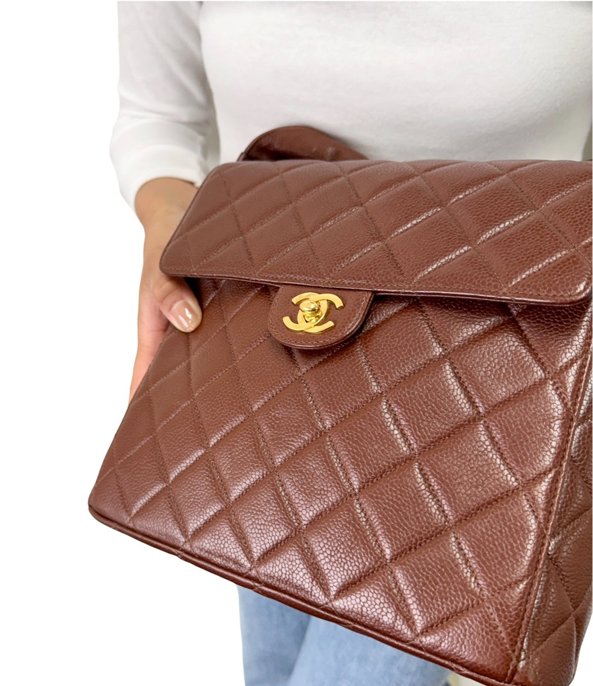 CHANEL Vintage CC Turnlock Quilted Flap Crossbody Bag Brown Gold Leather 902843