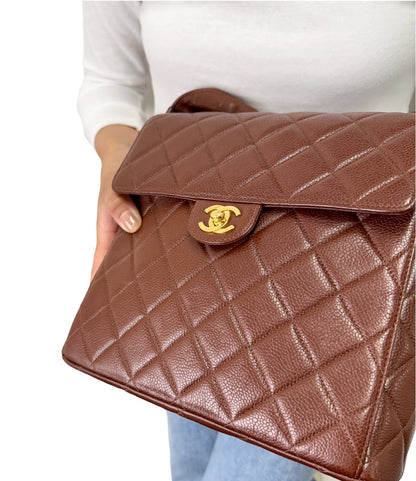 CHANEL Vintage CC Turnlock Quilted Flap Crossbody Bag Brown Gold Leather 902843