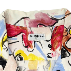 CHANEL Vintage 1995 CC Logo Multicolor Shirt Long Sleeve Top Cotton White Gold
