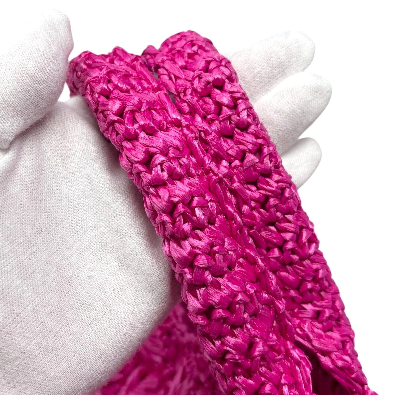 PRADA Vintage Triangle Logo Canapa Tote Bag Handbag Pink Raffia