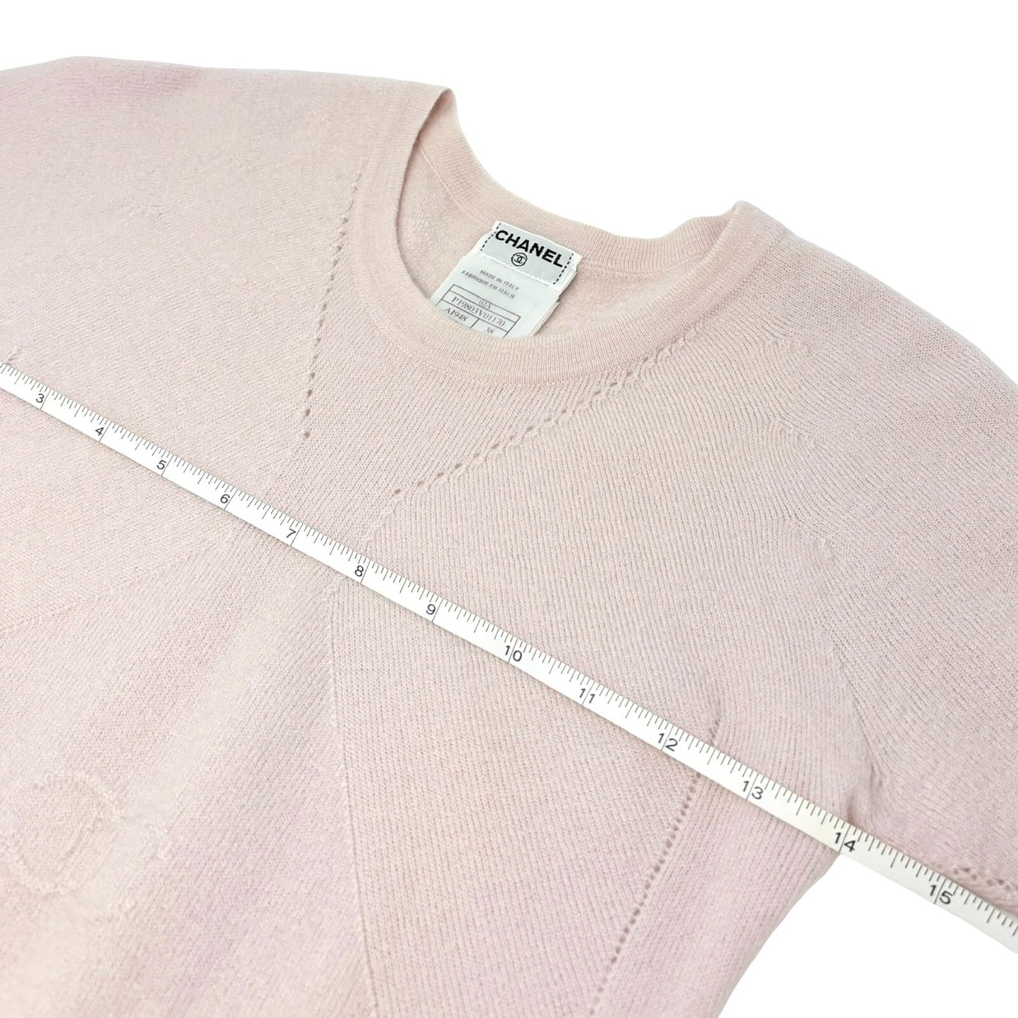 CHANEL Vintage 02A CC Mark Logo Knit T-shirt #38 Top Light Pink Cashmere Rank AB