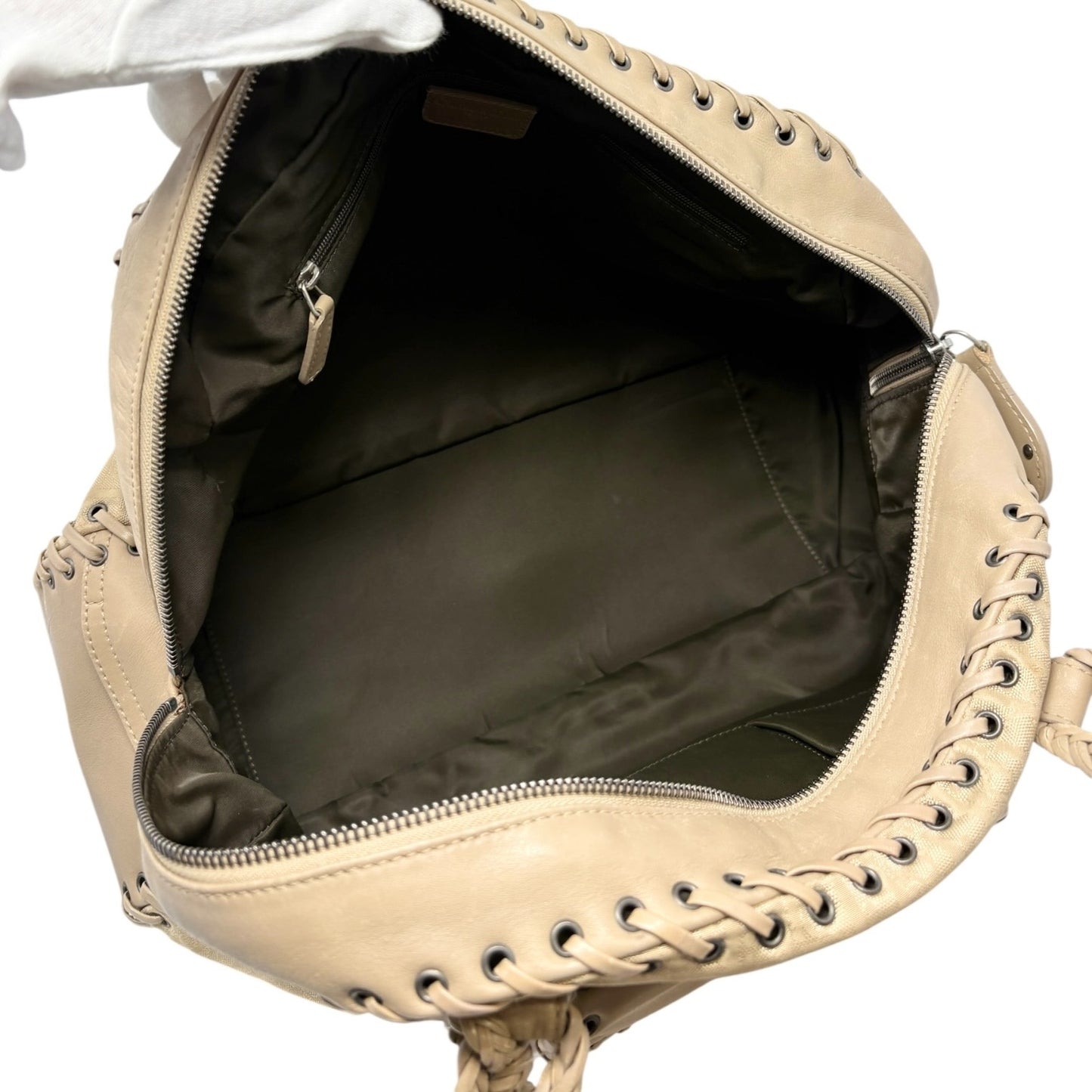 Christian Dior Vintage Trotter Monogram Canvas Ethnic Shoulder Bag Beige Heart