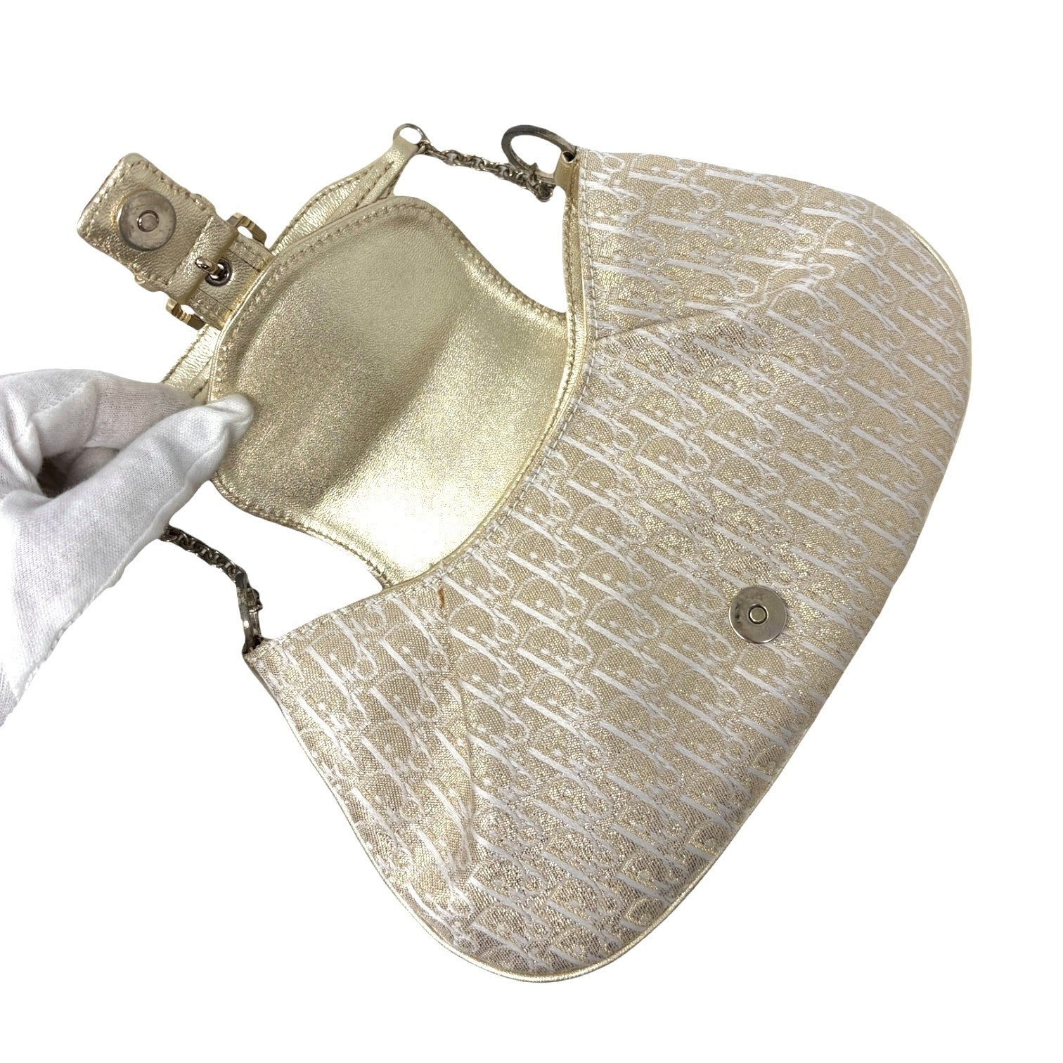 Christian Dior Vintage 2002 Trotter Monogram Chain Mini Bag Pchette White Gold