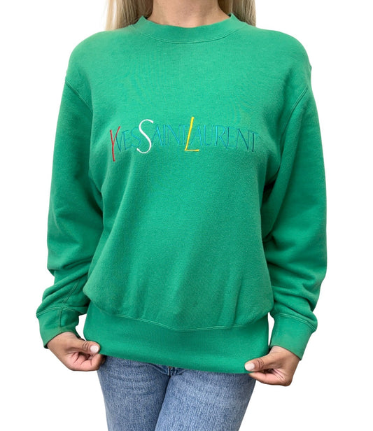 Yves Saint Laurent Vintage Logo Long Sleeve Sweatshirt Top #M  Green 902898
