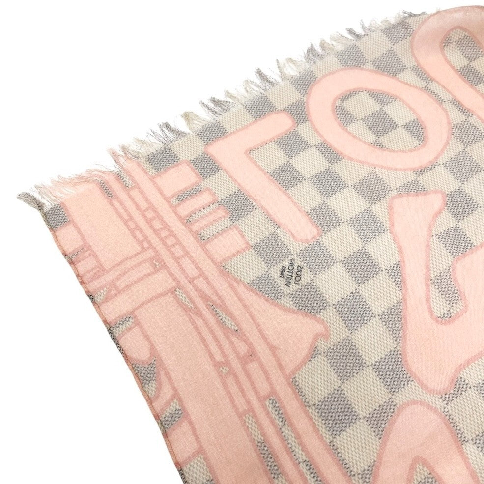 LOUIS VUITTON Vintage Damier Azur Tahitienne Logo Scarf Wrap Pink Gray Cotton