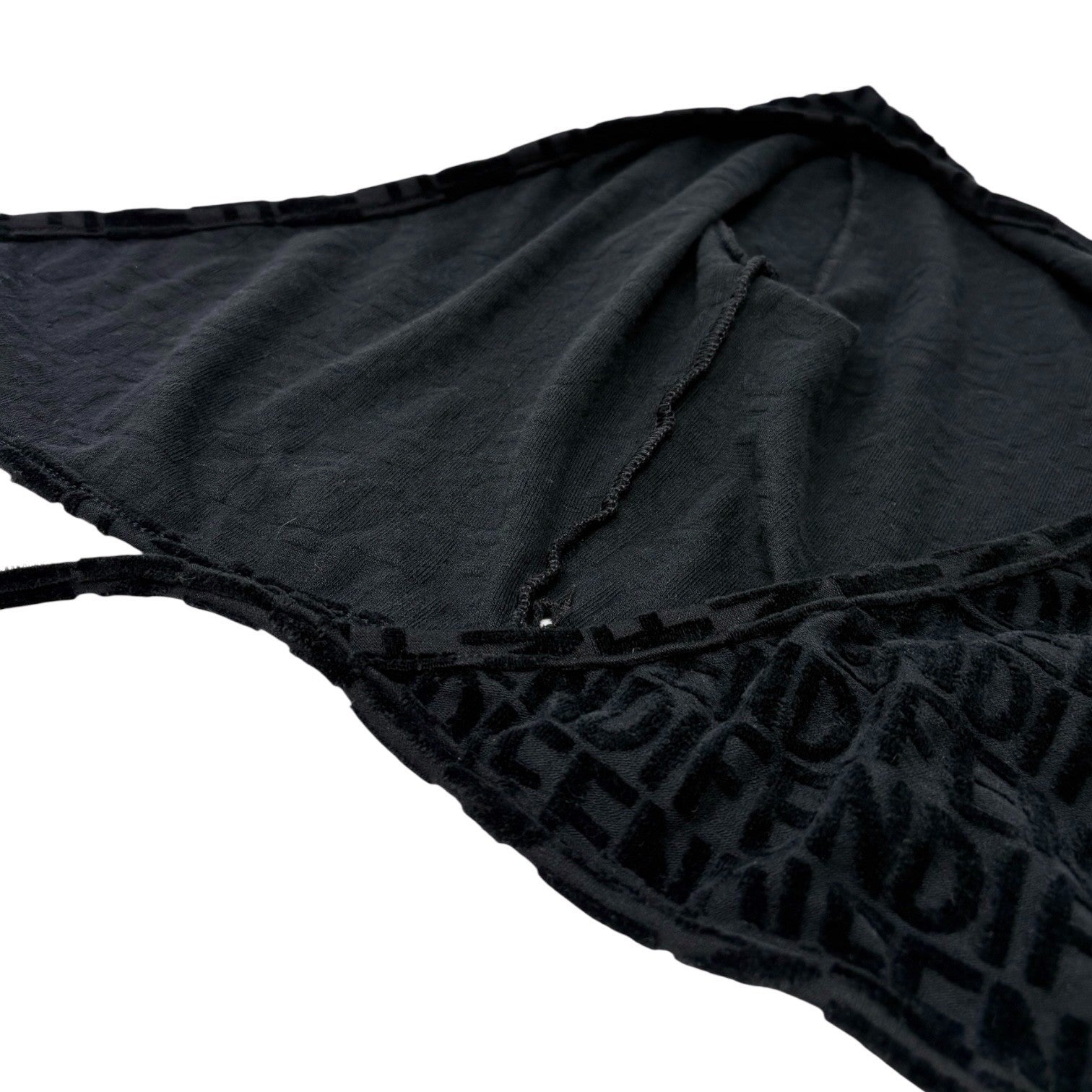 FENDI Vintage Logo Monogram Cropped Wrap Top #42 Black Terry Cloth Tie Cotton