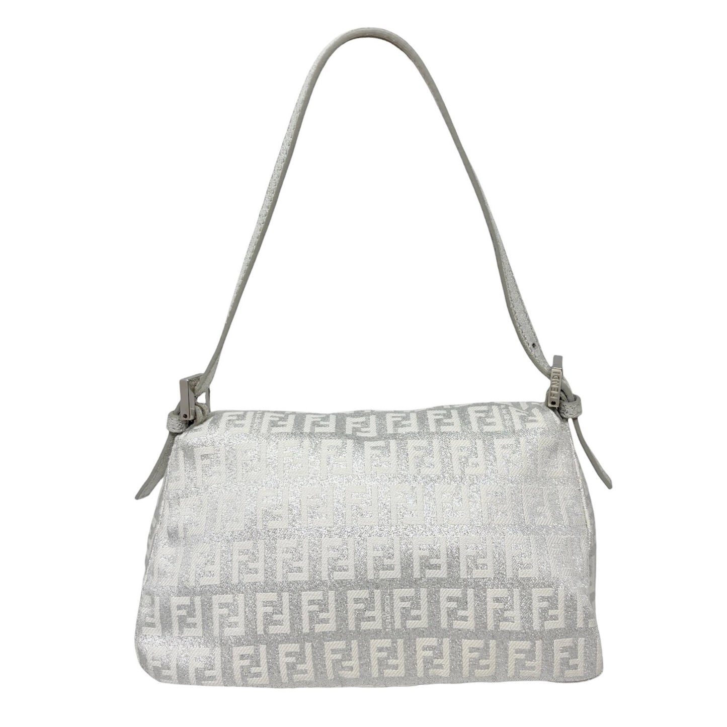 FENDI Vintage FF Zucchino Mini Mamma Baguette Shoulder Bag White Silver 902293