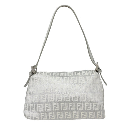 FENDI Vintage FF Zucchino Mini Mamma Baguette Shoulder Bag White Silver 902293