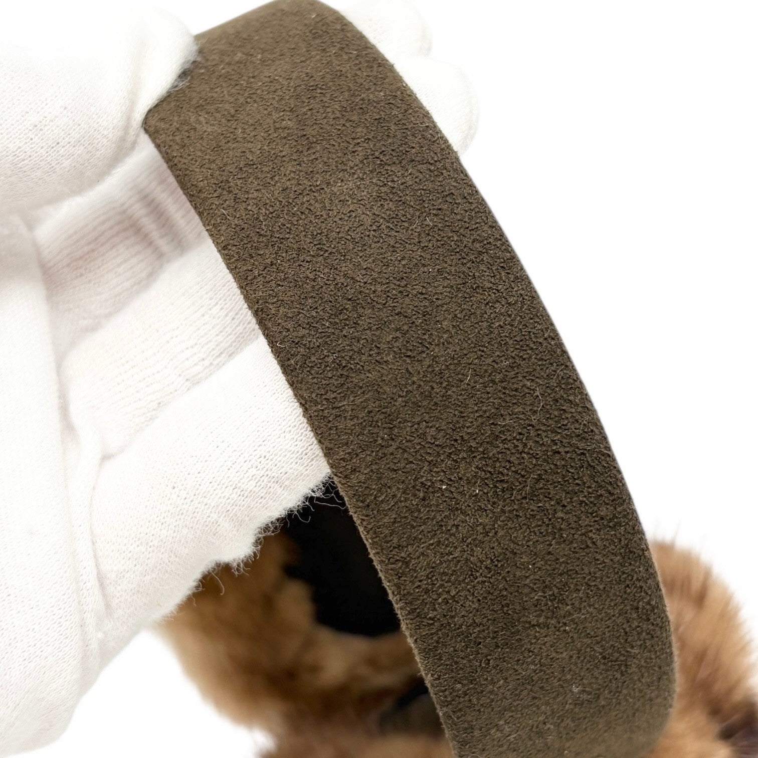 LOUIS VUITTON Vintage LV Monogram Mink Earmuffs Brown Gold Suede Accessory