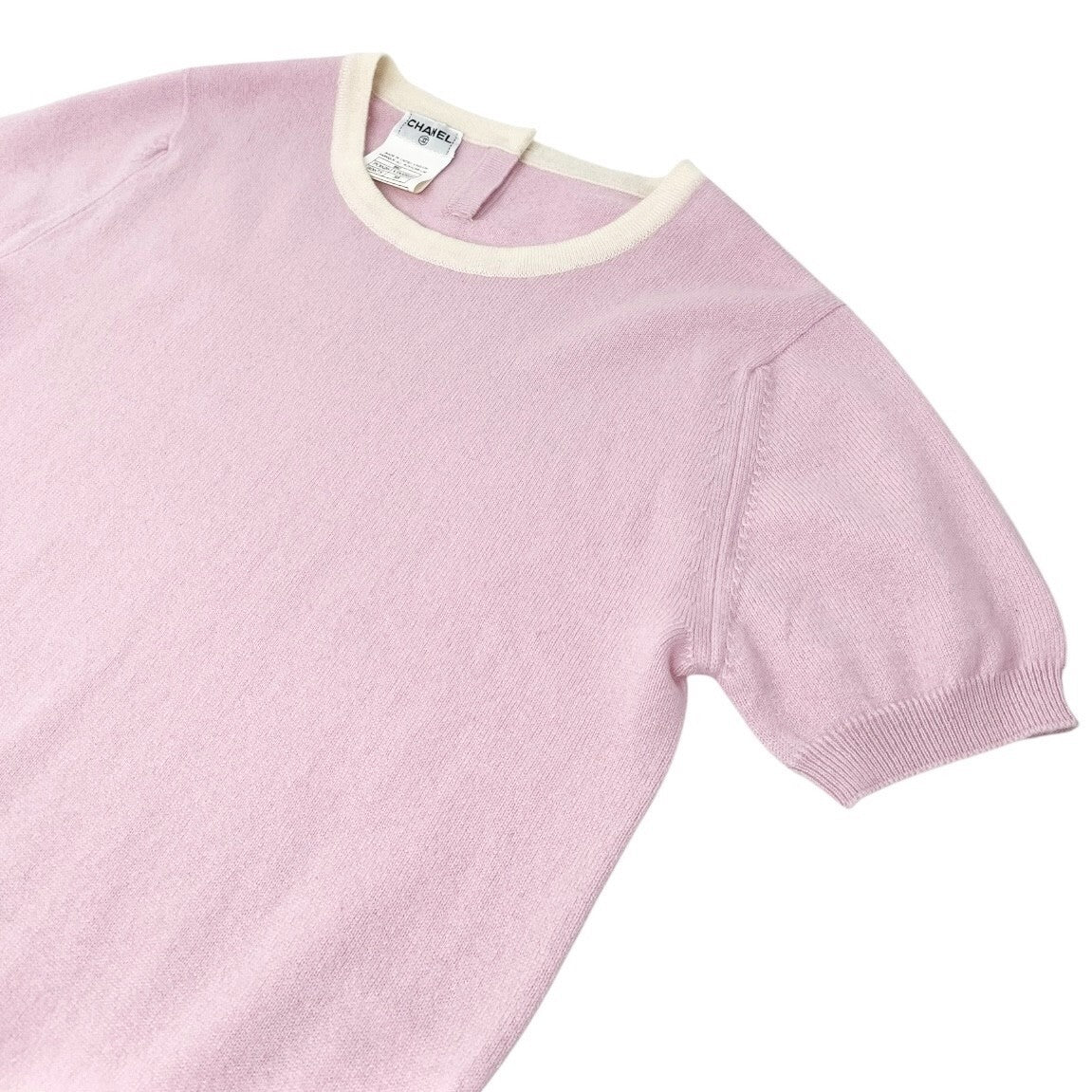 CHANEL Vintage 96C CC Mark Logo Knit Top T-shirt #38 Pink Cashmere Button