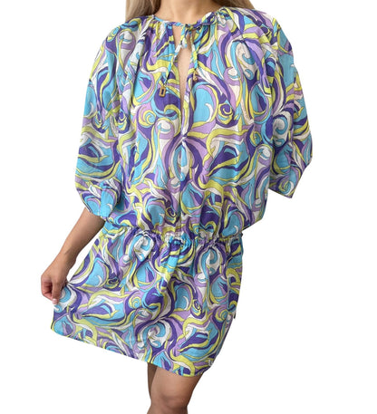 DOLCE&GABBANA Vintage D&G Logo Tunic Dress Top Multicolor Blue Green Cotton 901074