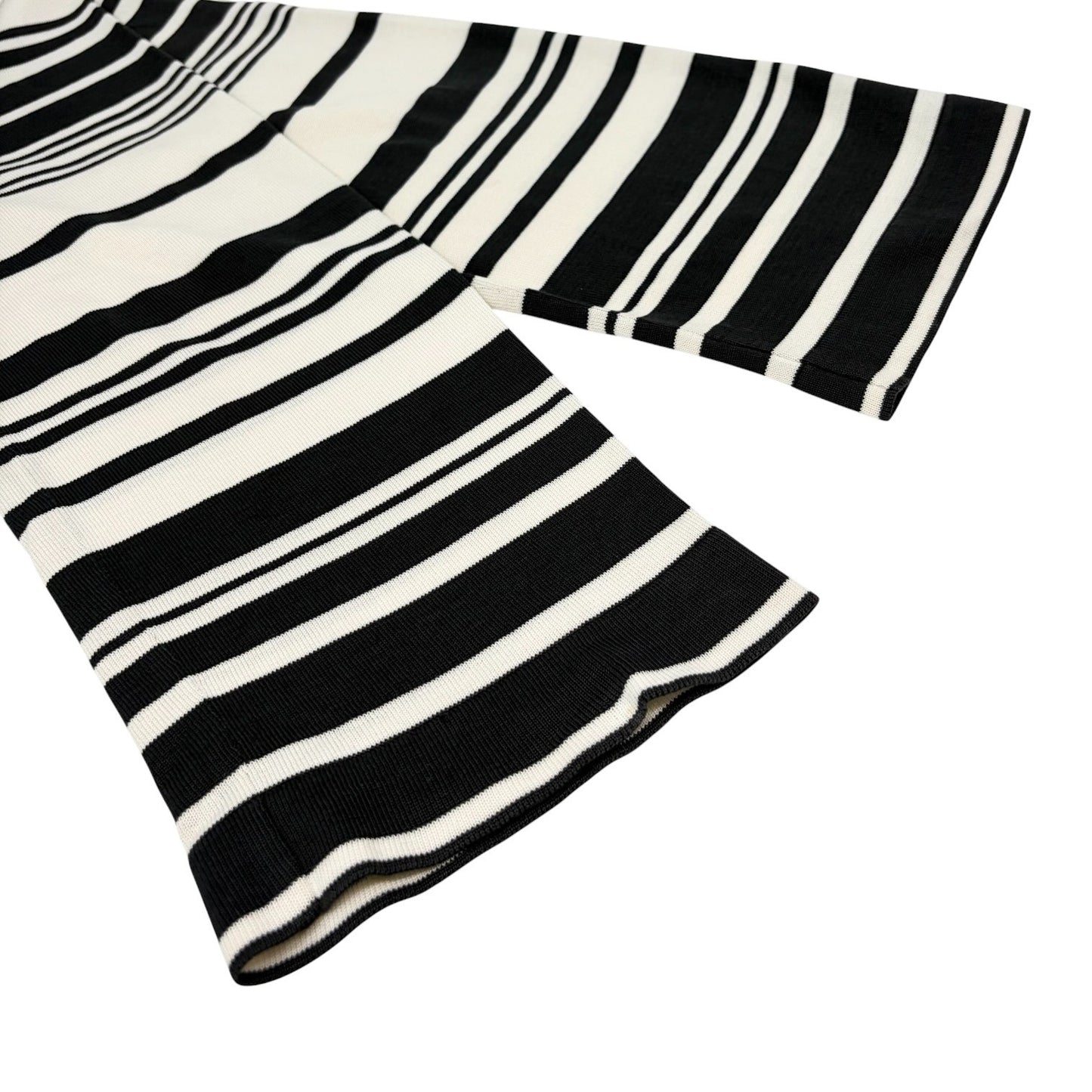 CHANEL Vintage 98P CC Logo Stripe Knit Dress #40 Black White Cotton 901808