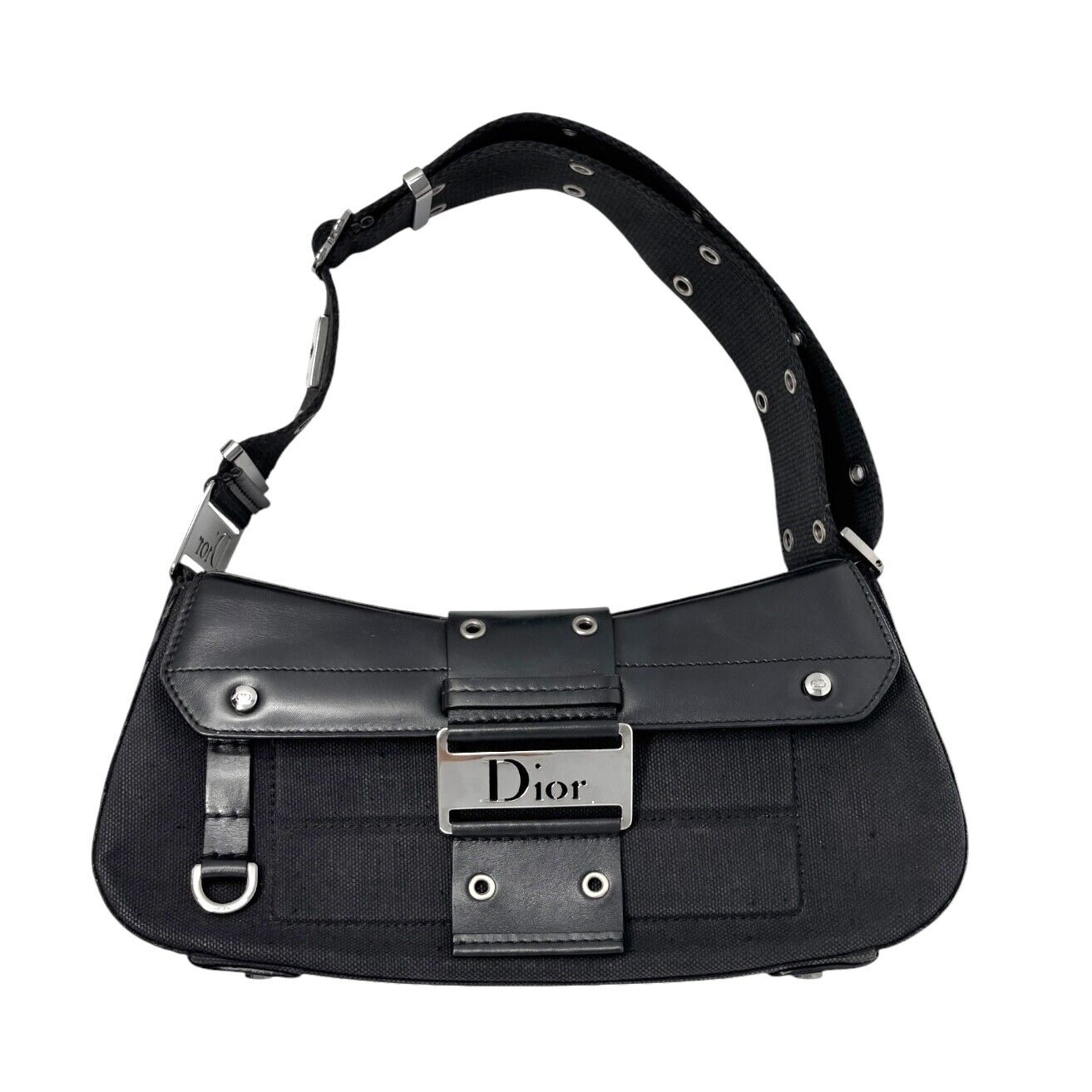 Christian Dior Vintage Street Chic Trotter Monogram Shoulder Bag Black Silver