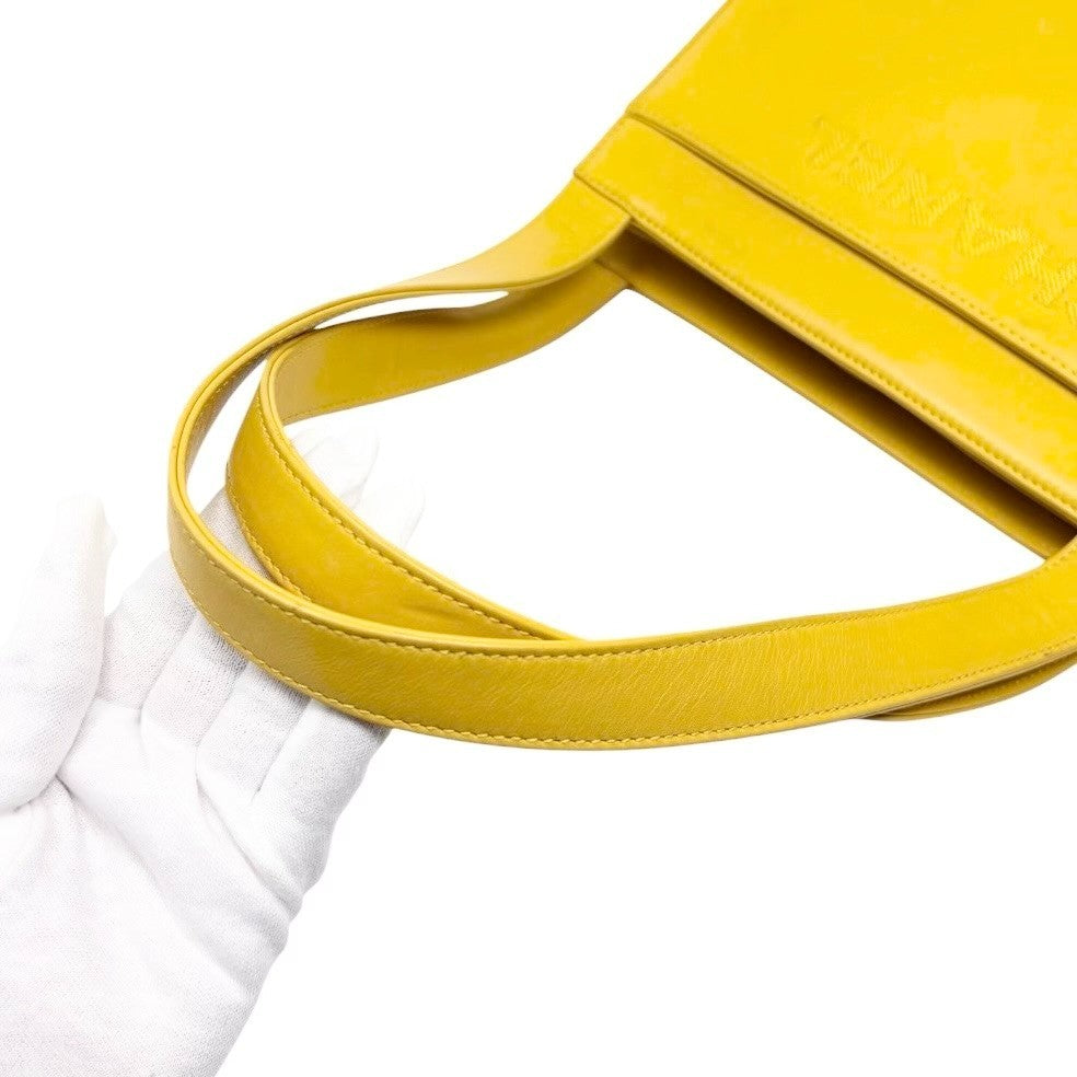 CHANEL Vintage Stitch CC Logo Tote Shoulder Bag Yellow Leather Zip 901884