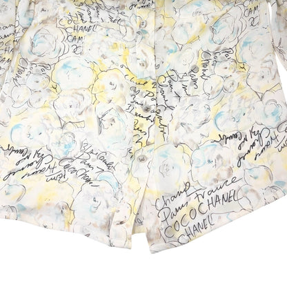 CHANEL Vintage 98C CC Logo Button Camellia Silk Shirt Top #38 Multicolor 902917