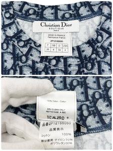 Christian Dior Vintage Trotter Monogram T-shirt Top #36 Blue Cotton RankAB