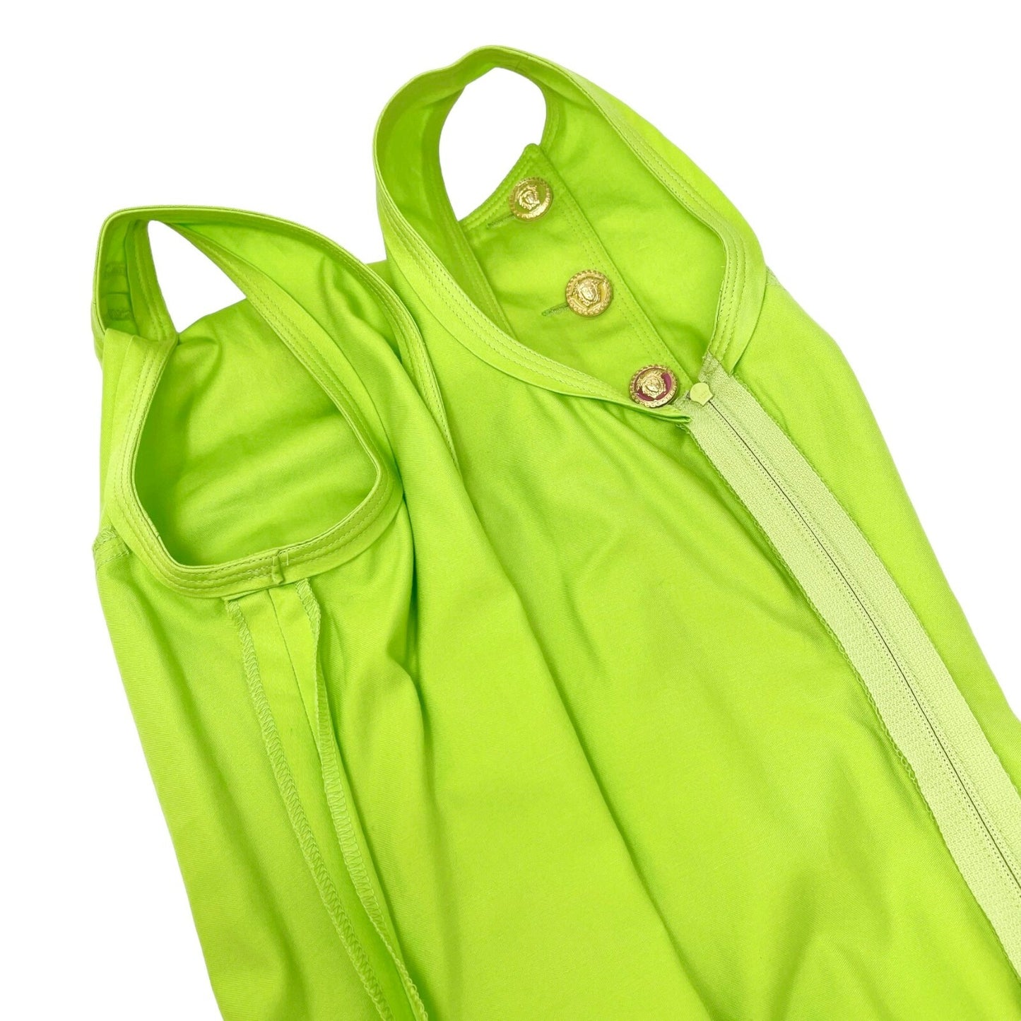 VERSACE JEANS COUTURE Vintage Dress #40 Multicolor Medusa Button Green Rank AB
