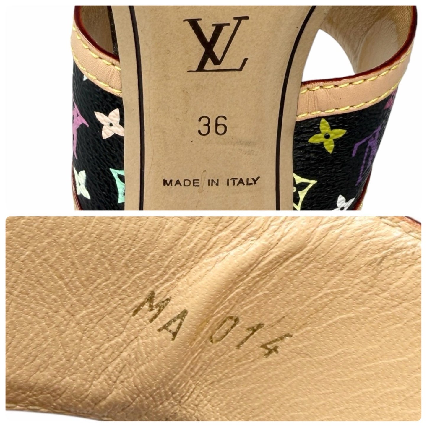 LOUIS VUITTON Vintage Monogram Multicolor Flower Sandals #36 Black Beige 901839
